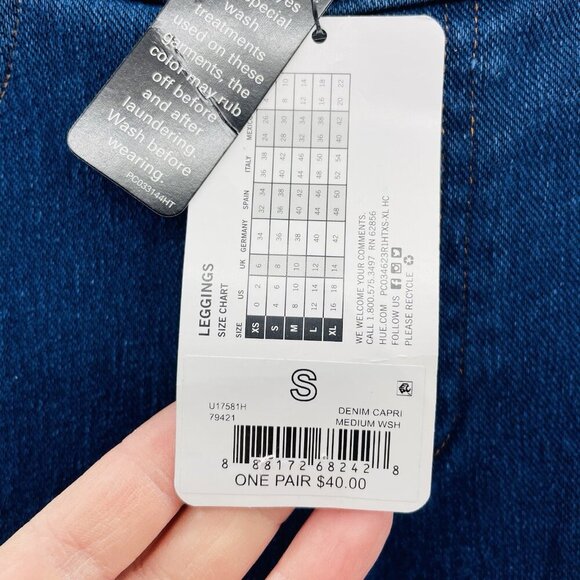 Hue Womens Size Small Mid-Rise Pull-On Denim Capri Leggings in Medium Wash $40 - Picture 9 of 10